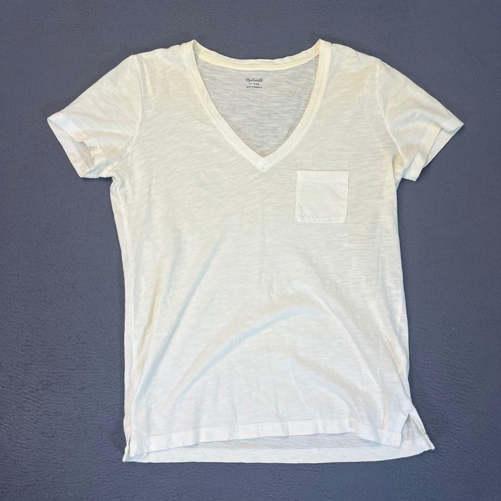 Madewell Whisper Cotton V-Neck Pocket Tee Off White Cream XXS Short Sleeve Slub